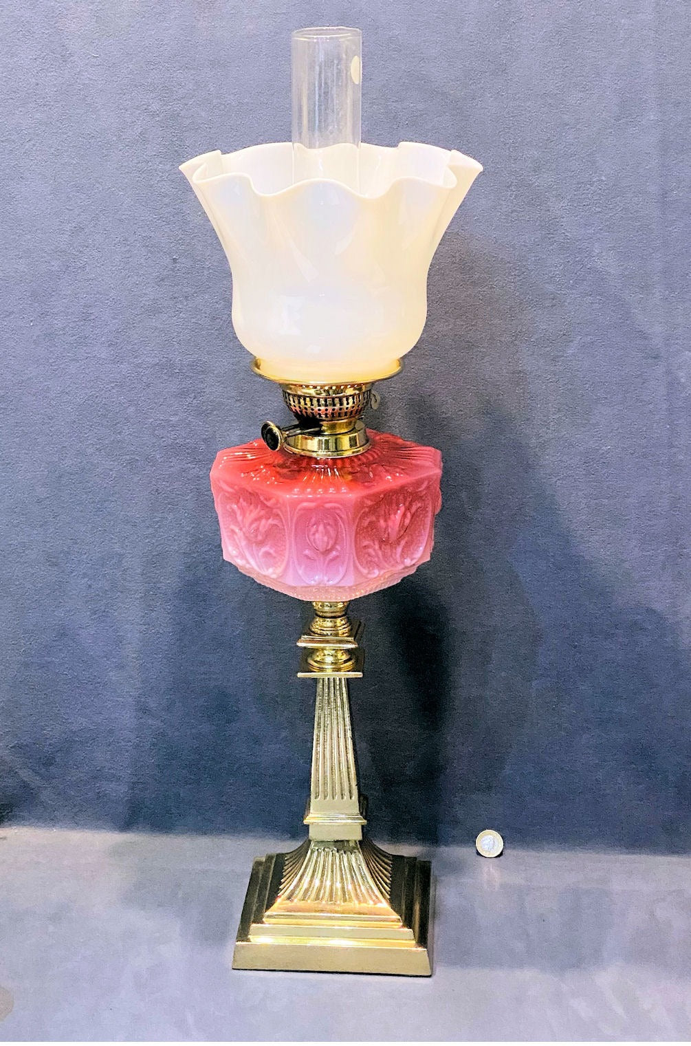 Pink Glass Oil Side Lamp — Glass, 1920's
