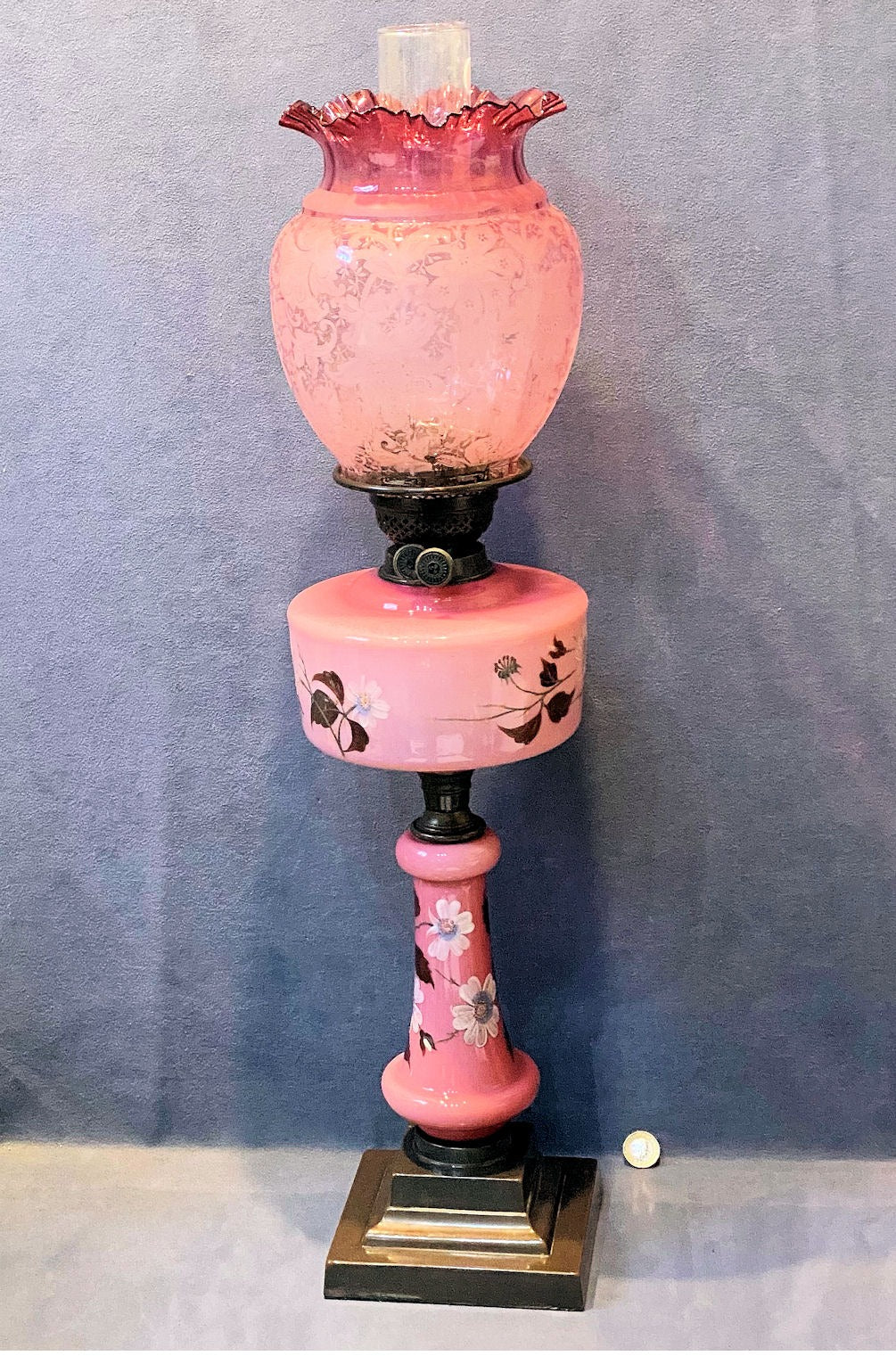 Pink Glass Oil Table Lamp — Glass, late 19th century