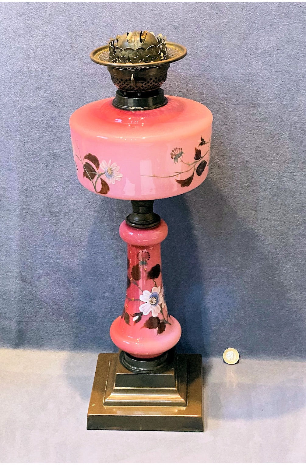 Pink Glass Oil Table Lamp — view 3
