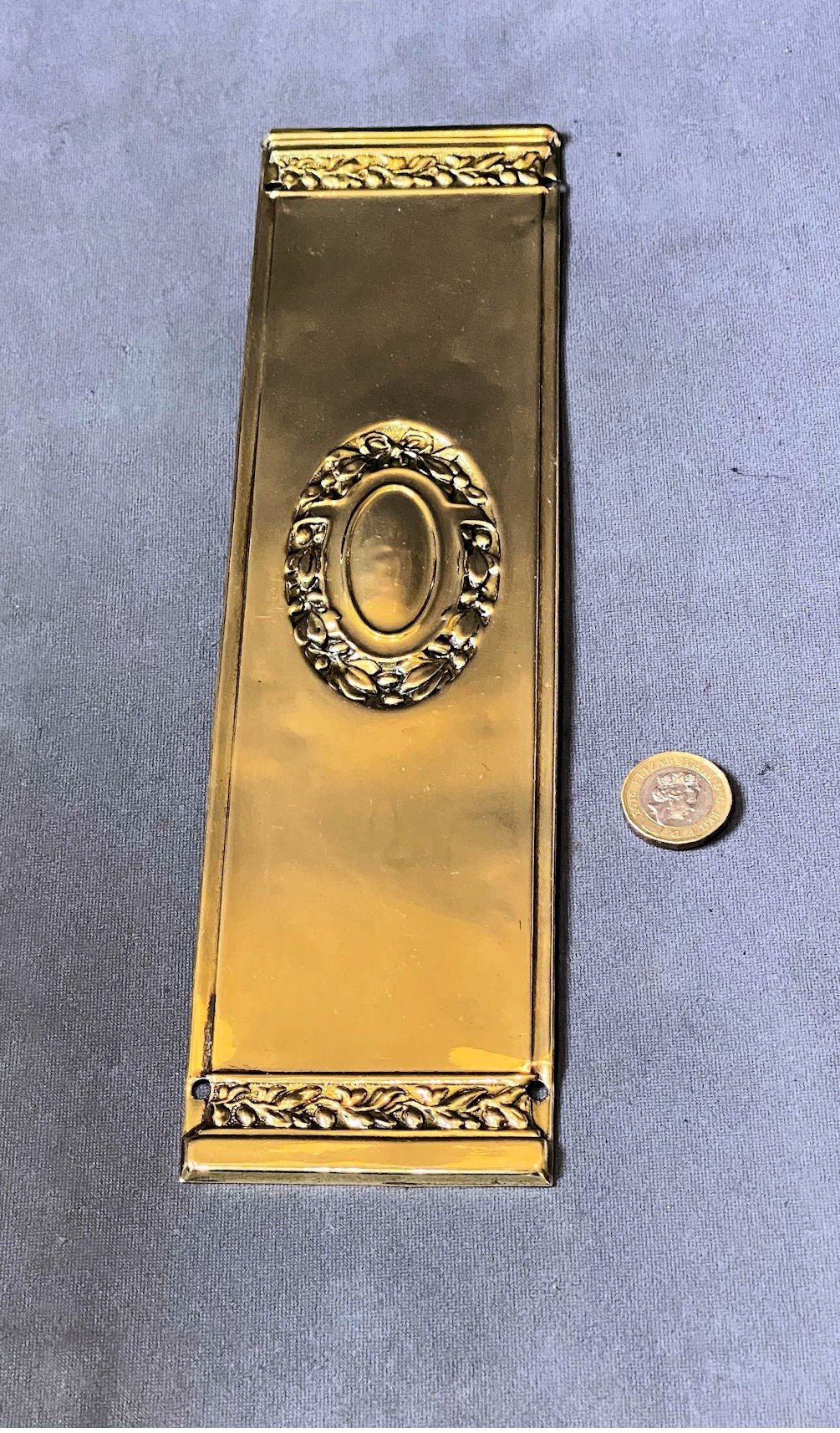 Pressed Brass Fingerplates, 3 available — Brass, circa 1900