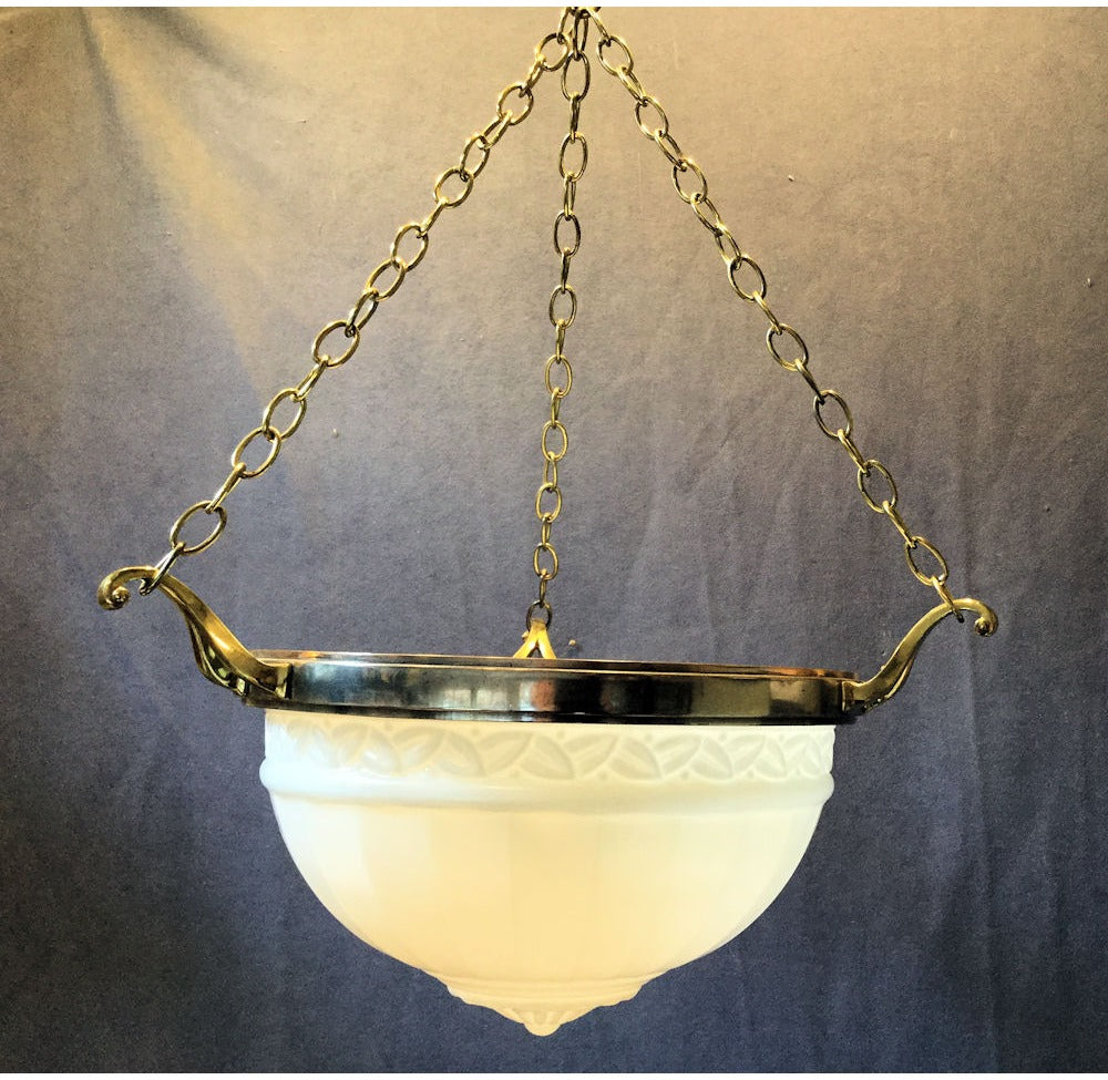 Pressed White Glass and Brass Electric Light Fitting — view 2