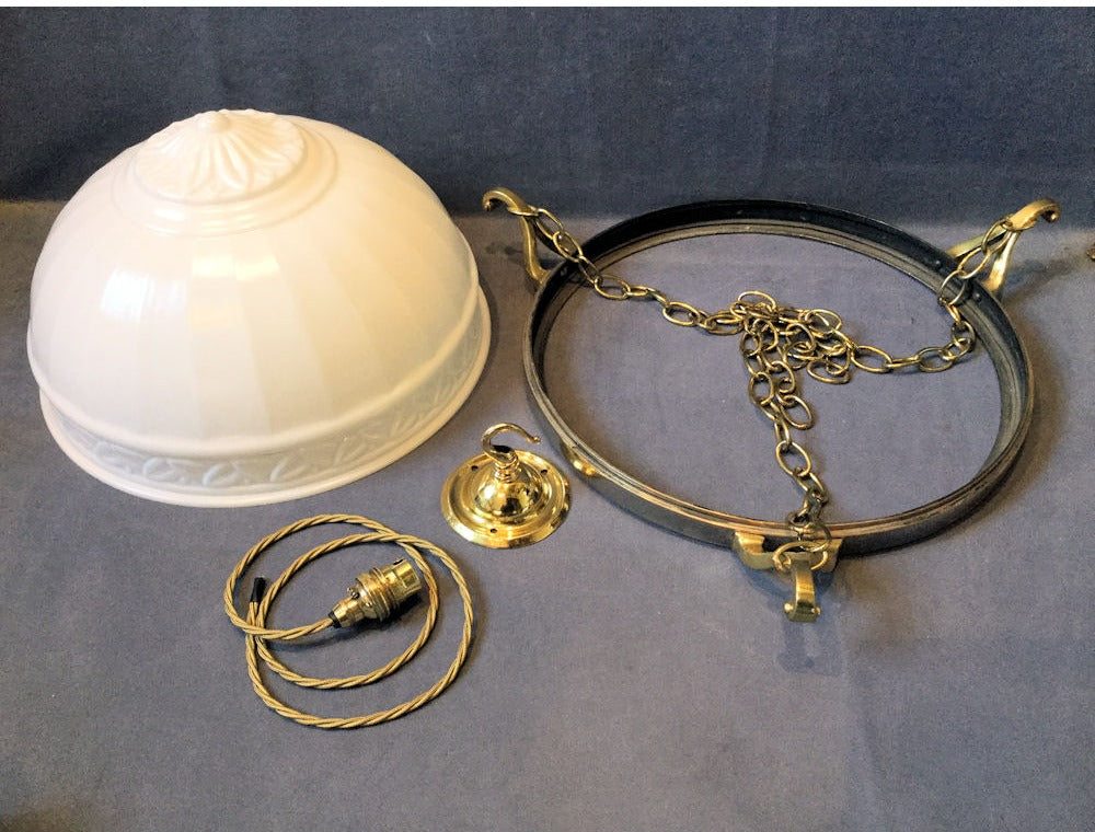 Pressed White Glass and Brass Electric Light Fitting — view 3