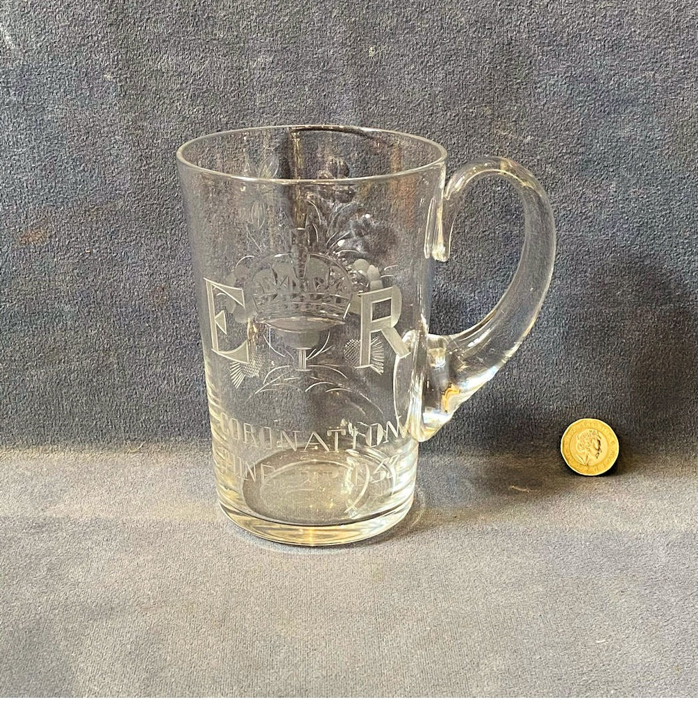 Queen Elizabeth Coronation Glass Tankard — Glass, 1953