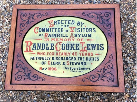 Rainhill Asylum Memorial Plaque — Brass, late 19th century