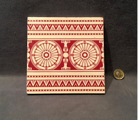 Red on White Minton Tile, 5 available — late 19th century