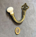 Run of Brass & Ceramic Hat or Coat Hooks, 5 available — Brass