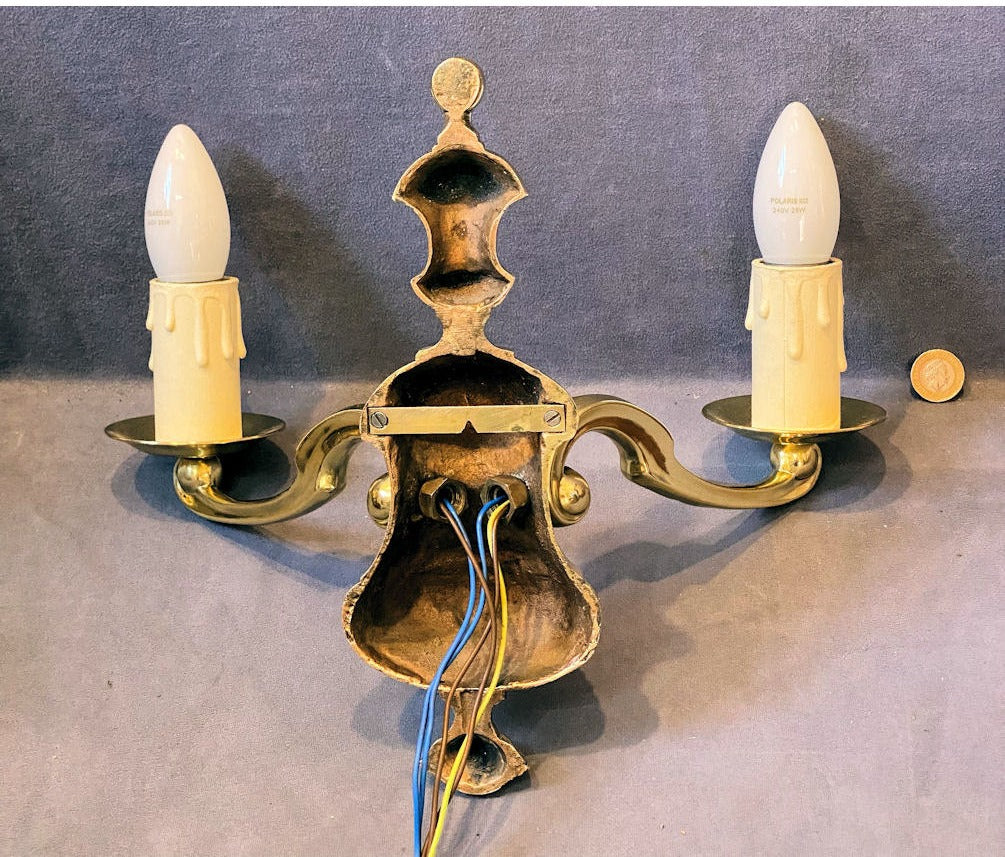 Run of Brass Twin Branch Electric Wall Lights, 12 matching available — view 2