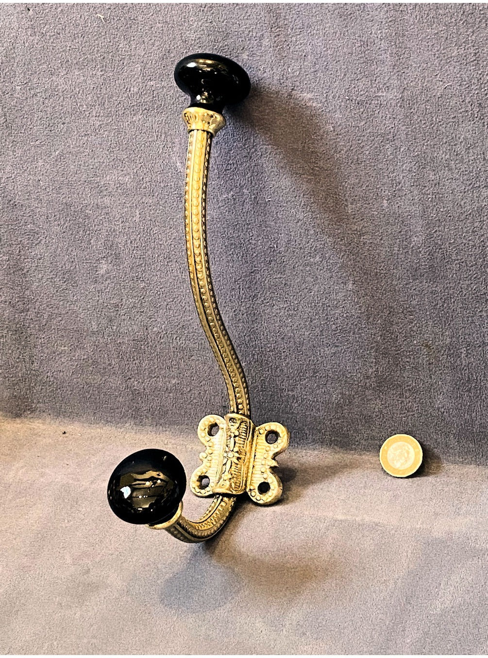 Run of Large Brass & Ceramic Hat & Coat Hooks, 5 matching available — view 2