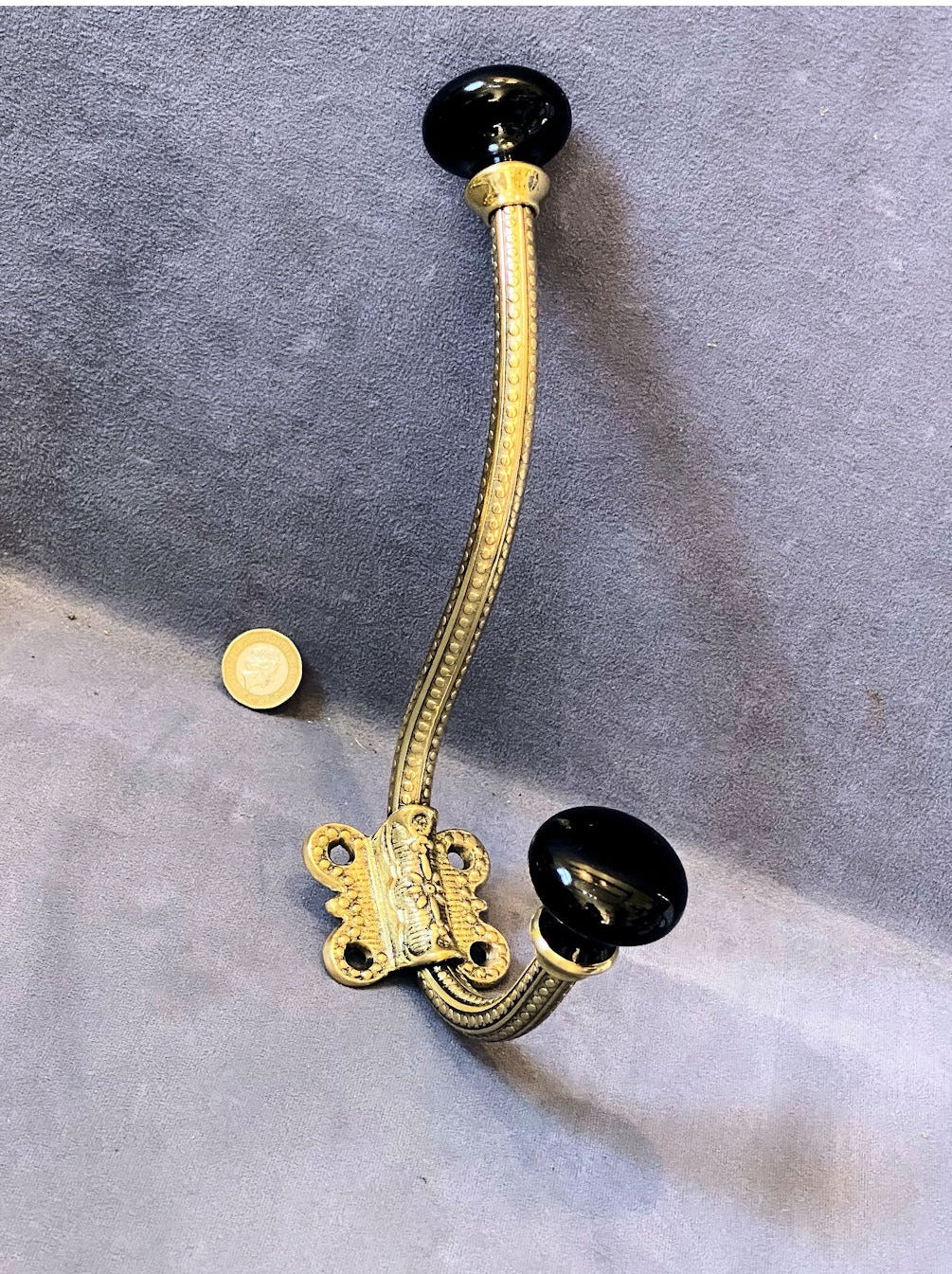 Run of Large Brass & Ceramic Hat & Coat Hooks, 5 matching available — view 3