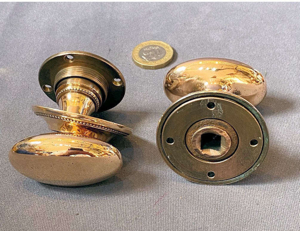 Run of Oval Brass Door Handles, 4 pairs available — view 2