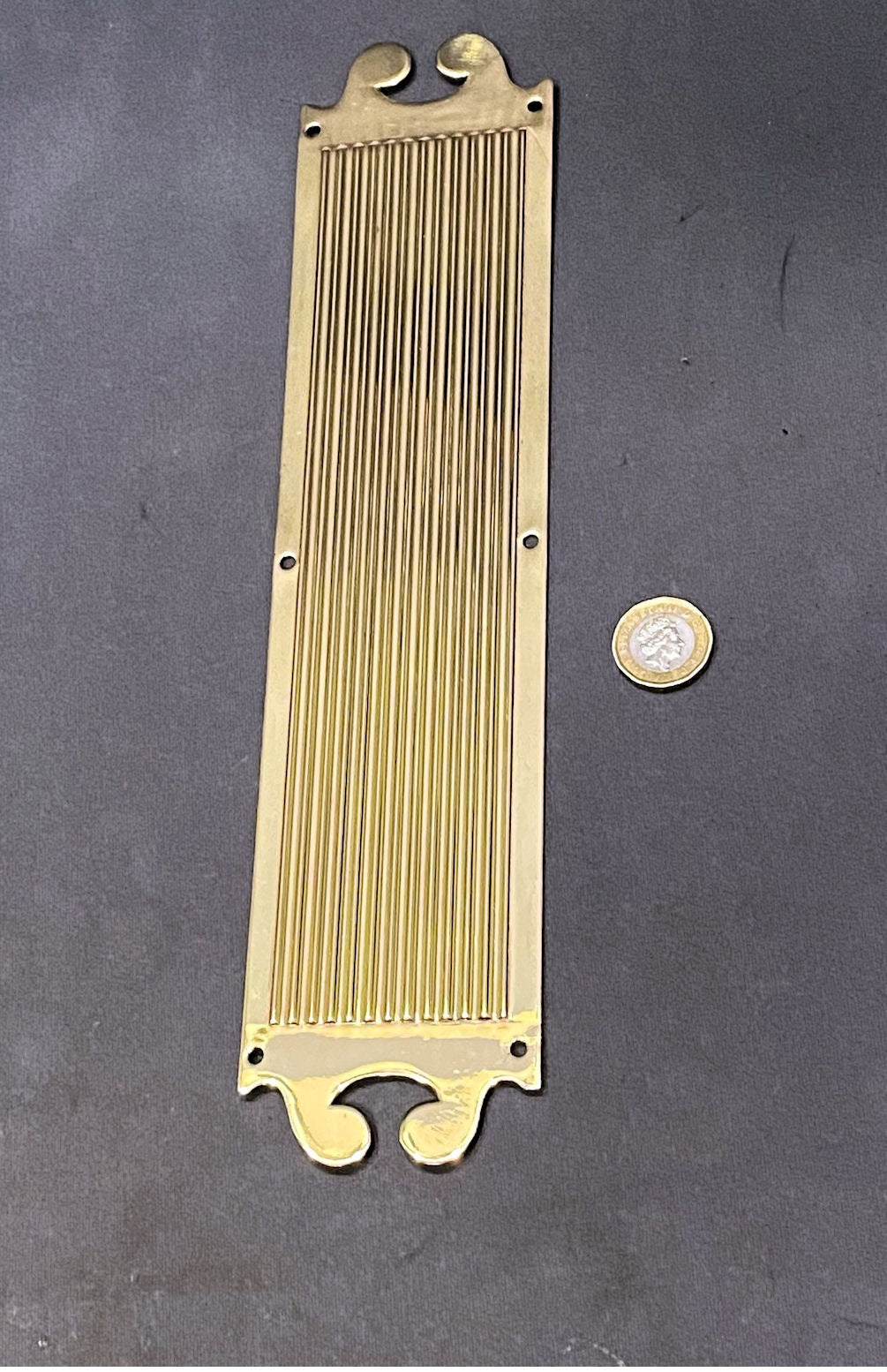 Run of Ribbed Brass Fingerplates, 8 available — Brass, late 19th century