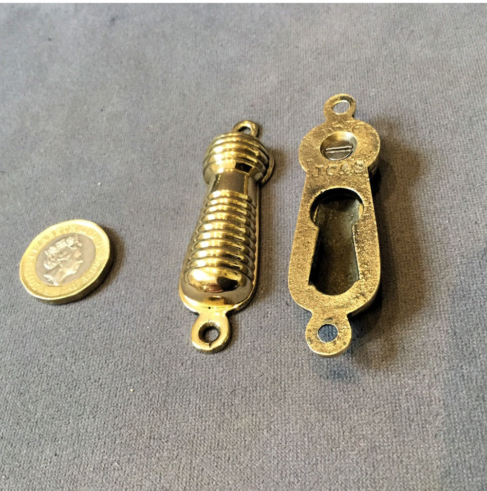 Run of Ribbed Brass Keyhole Covers, 2 available — view 2