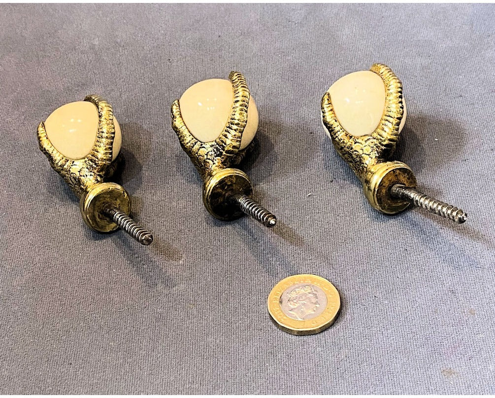 Set of 3 Brass & Ceramic Casters — view 2