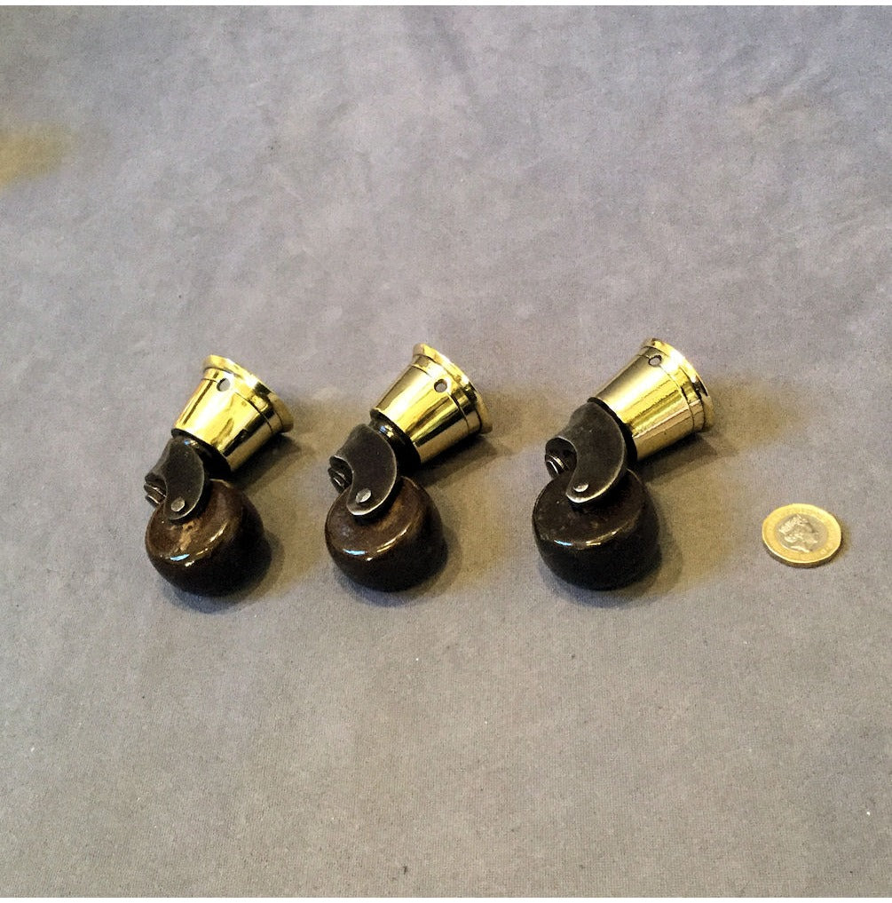 Set of 3 Brass and Ceramic Furniture Castors — view 2