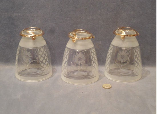 Set of 3 Cut Glass and Frosted Lamp Shades — Glass, 1920's