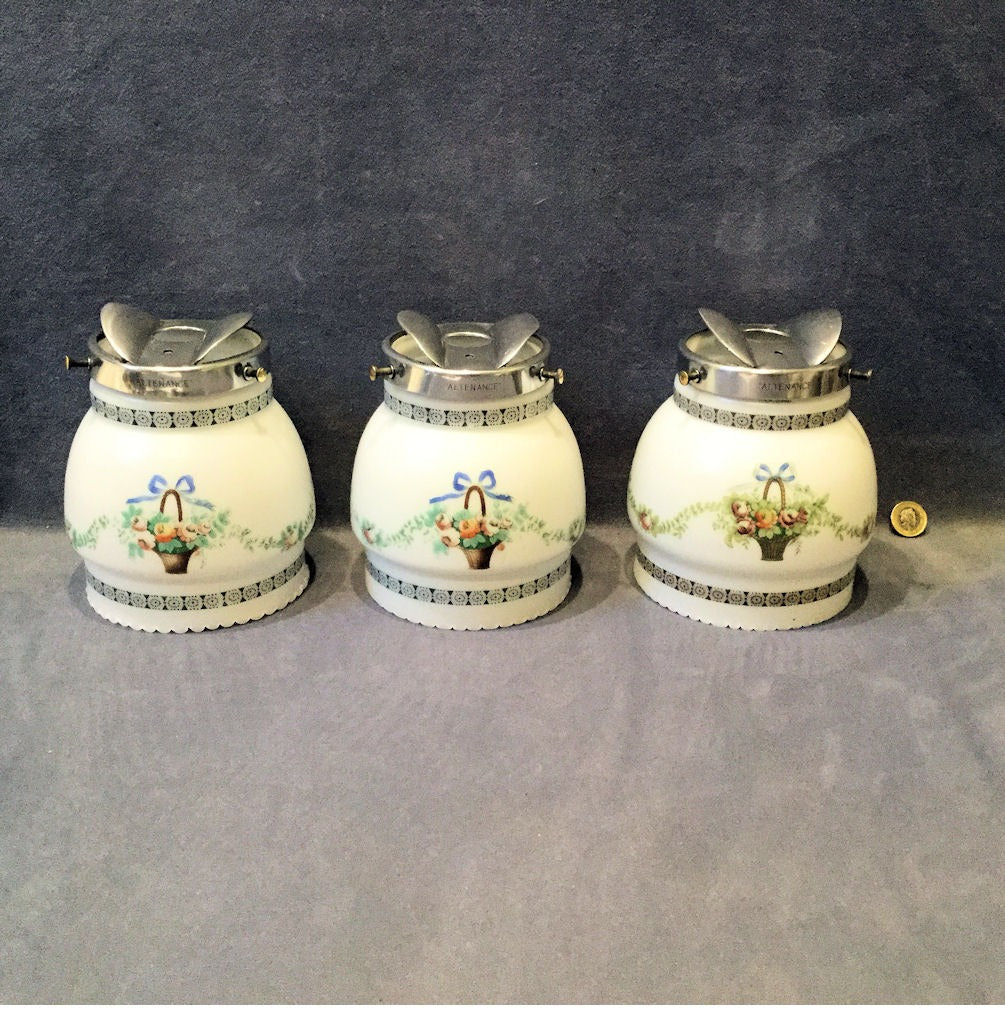 Set of 3 Decorated Glass Lamp Shades — Glass, circa 1900