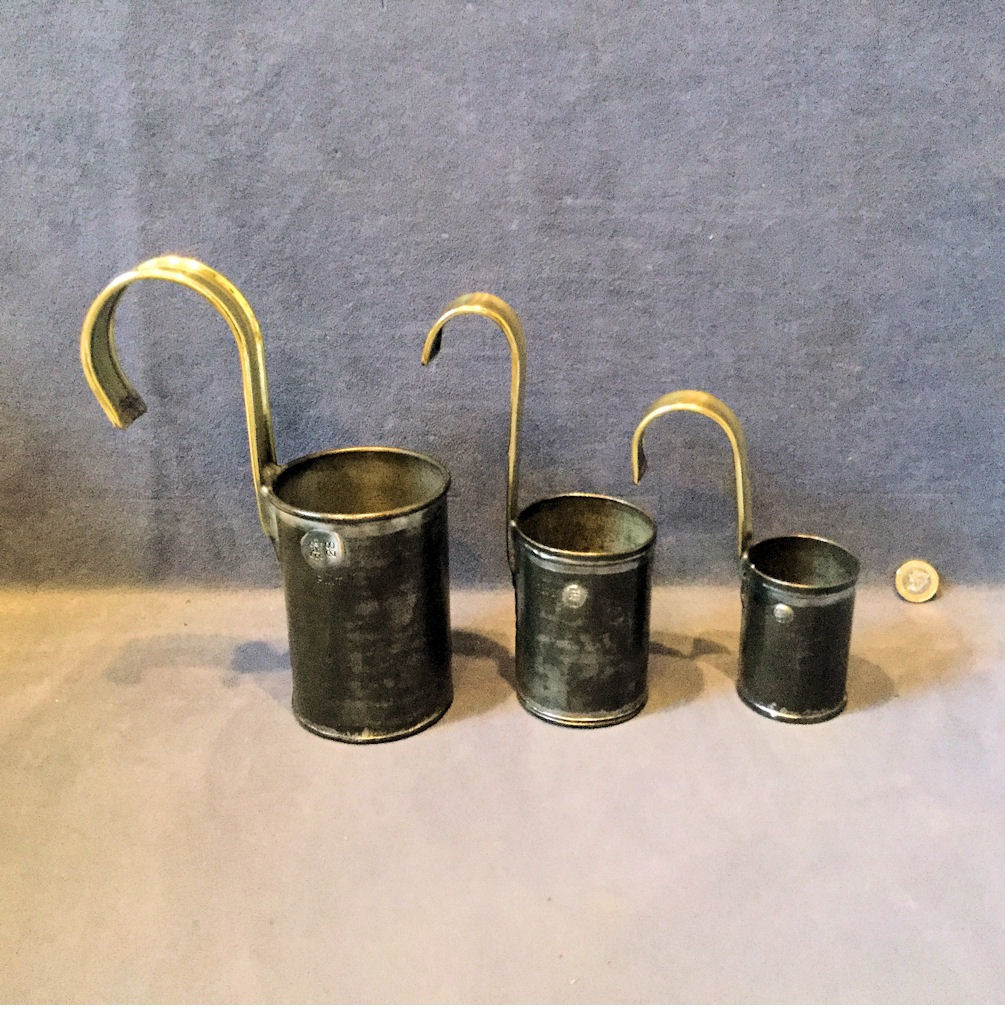 Set of 3 Steel & Brass Dairy Measures — Steel, 1920's