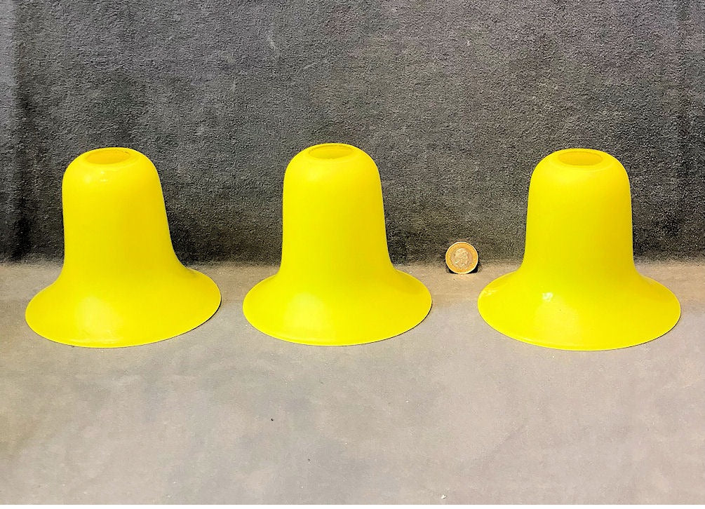 Set of 3 Yellow Glass Lamp Shades — Glass, 1920's