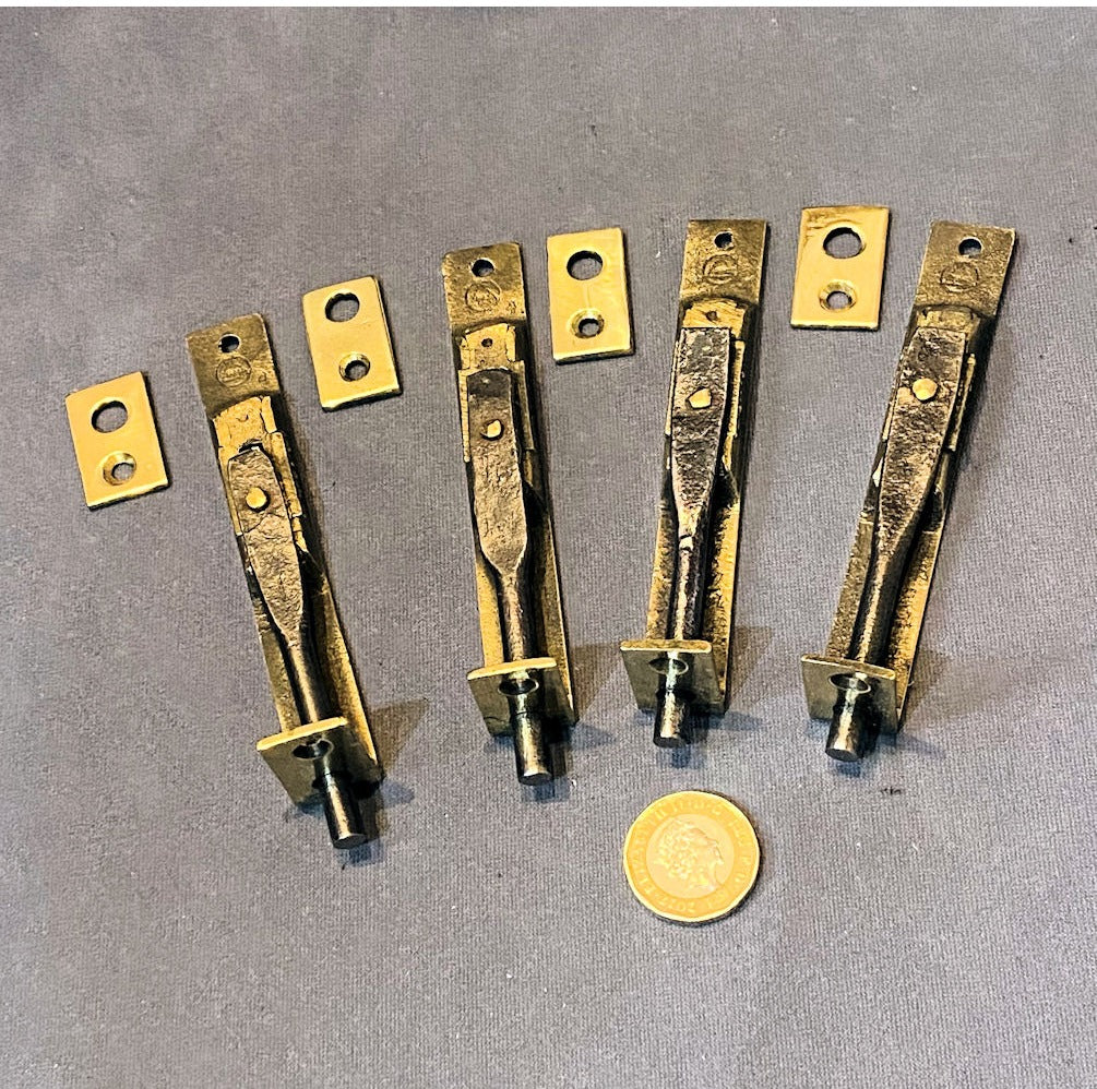 Set of 4 4" Recessed Brass Door Bolts — view 2