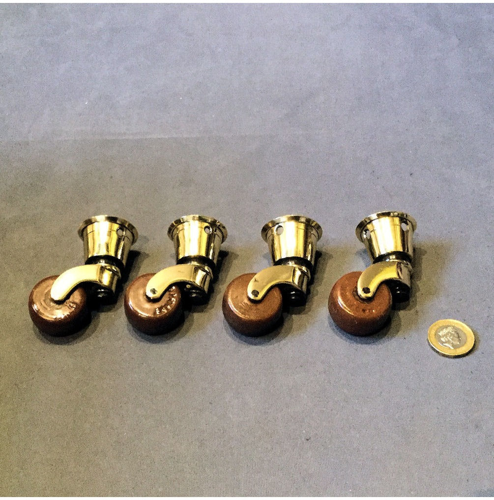 Set of 4 Brass and Ceramic Castors — view 2