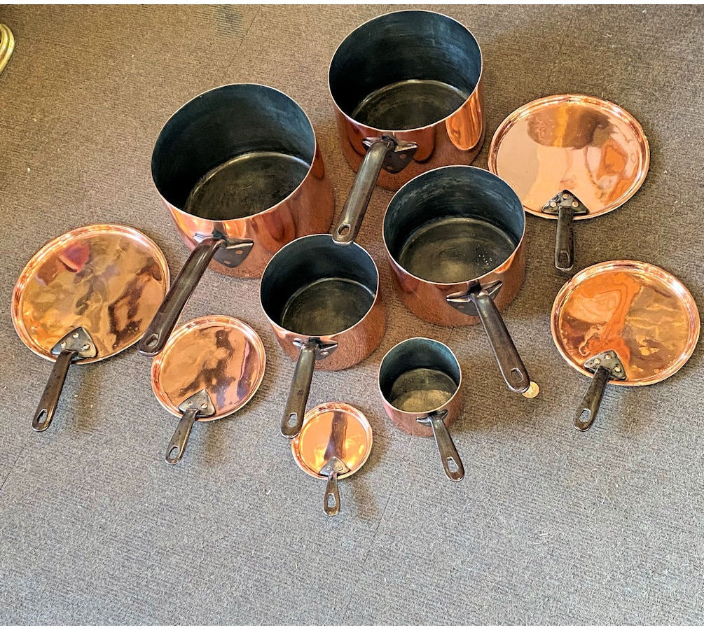 Set of 5 Matching Copper Saucepans with Lids — view 2