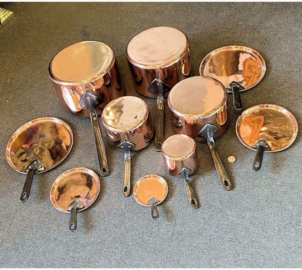 Set of 5 Matching Copper Saucepans with Lids — view 3