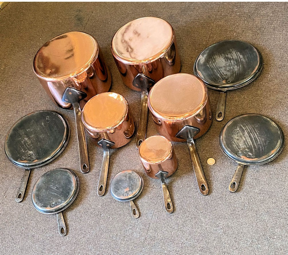 Set of 5 Matching Copper Saucepans with Lids — view 4