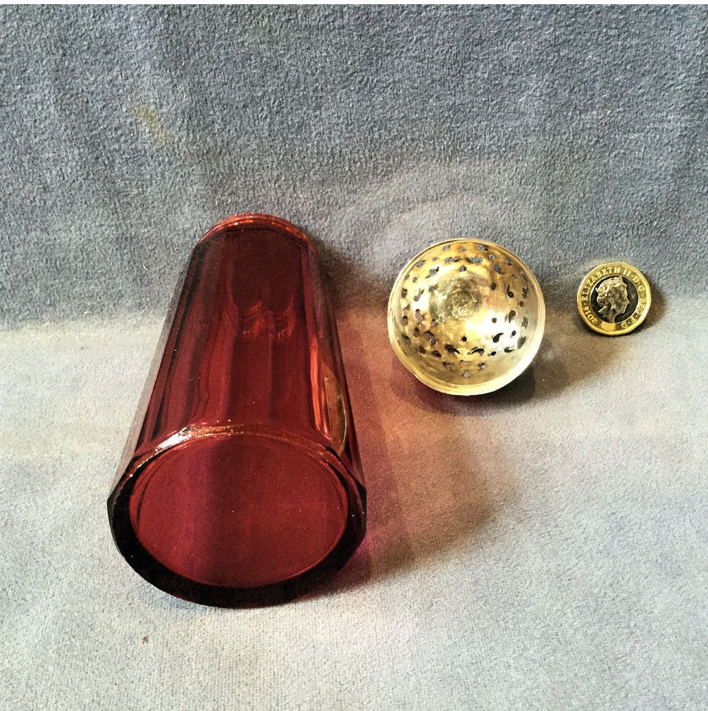 Silver Mounted Cranberry Glass Sugar Shaker — view 4
