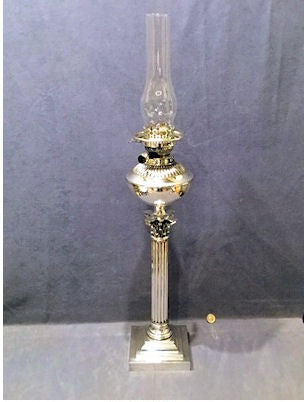 Silver Plated Corinthian Column Oil Lamp — view 2