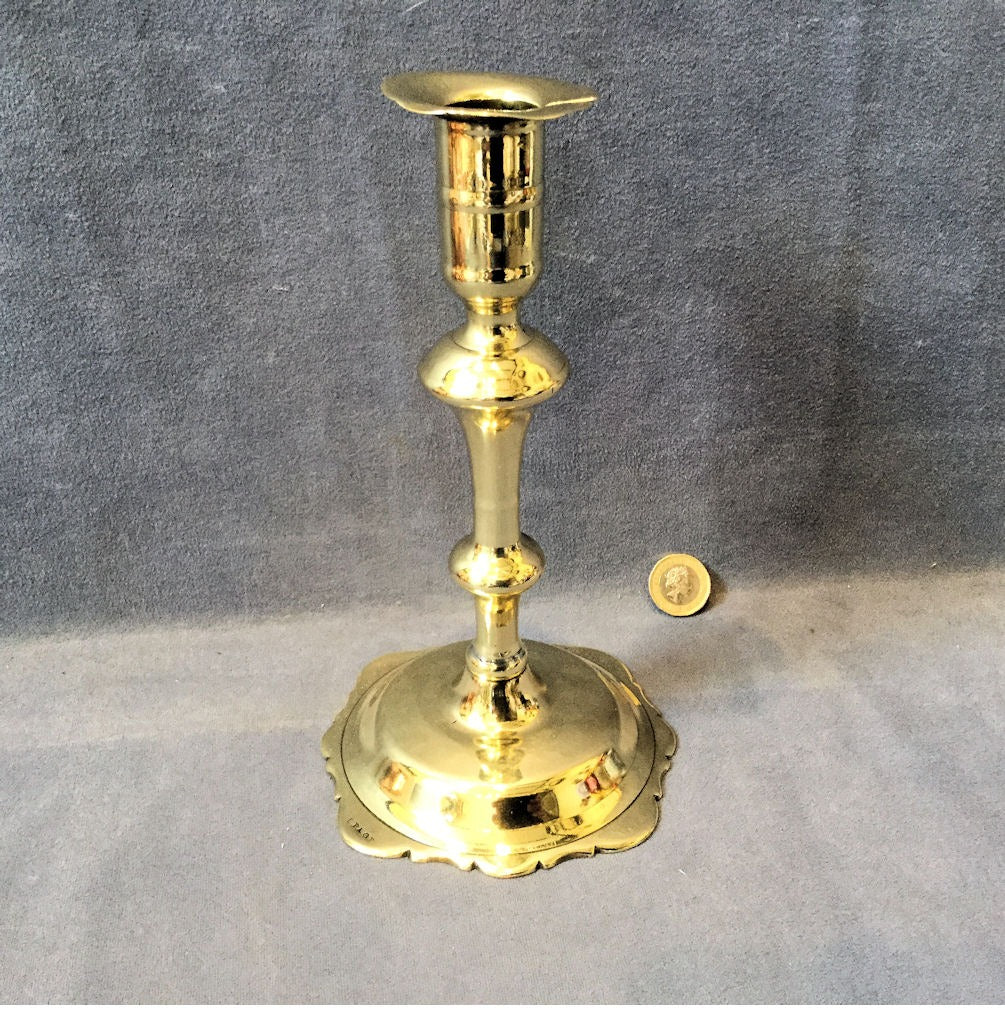 Single Seamed Brass Candlestick — Brass, 18th century