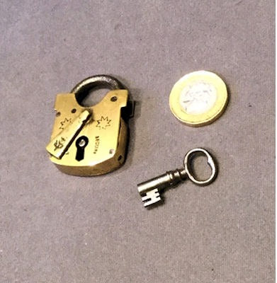 Small Brass Padlock and Key — Brass, circa 1900