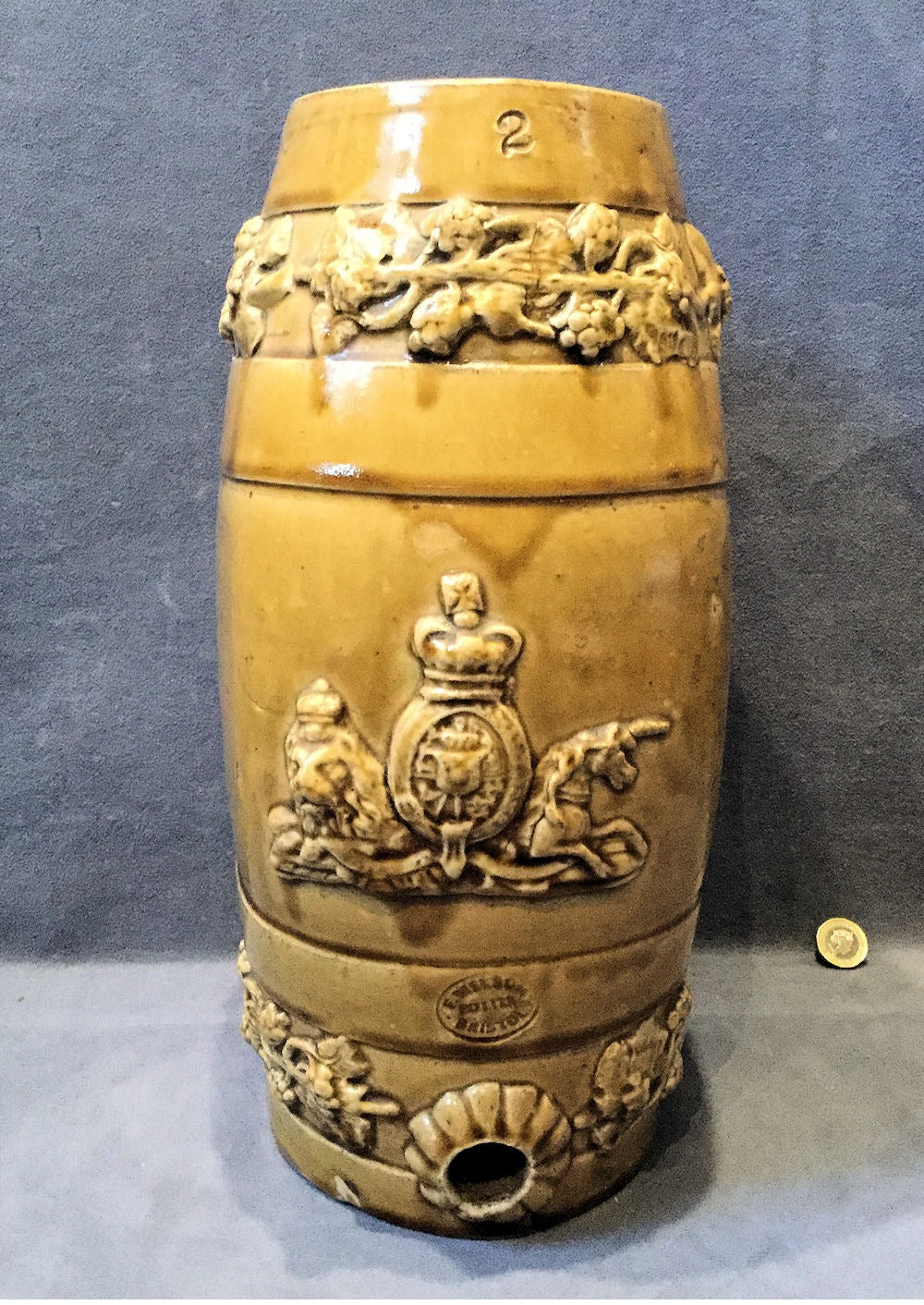 Stoneware Flat Sided Spirit Barrel — Stoneware, mid 19th century