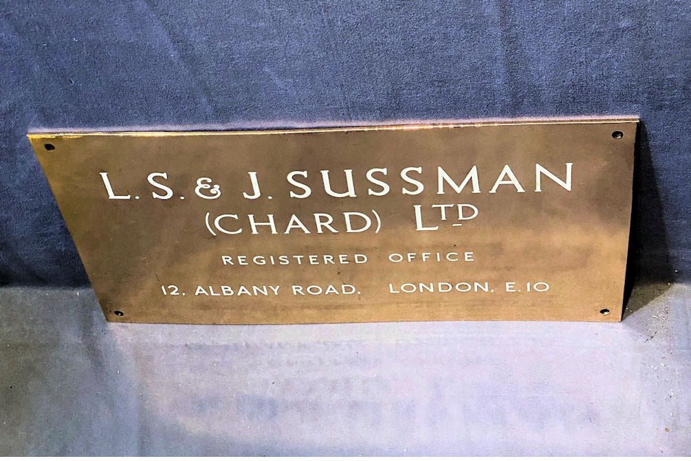 Sussman ( Chard ) Ltd Brass Nameplate — Brass, 1940's