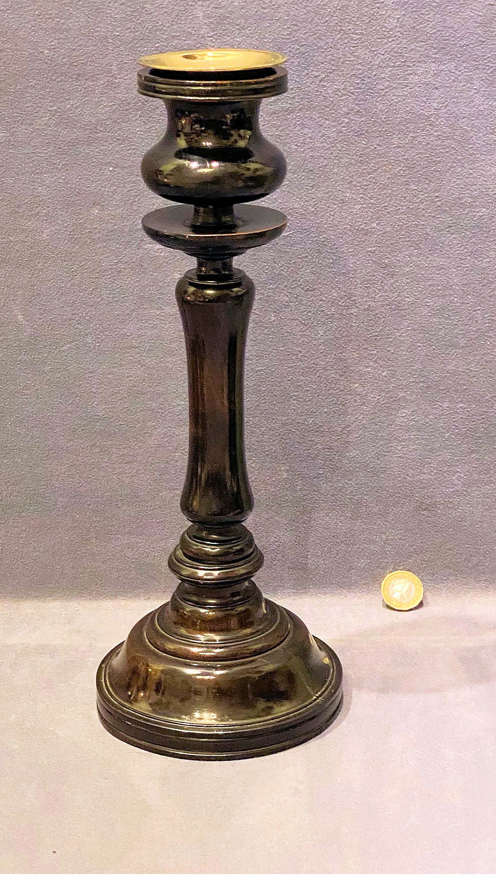 Tall Ebony Candlestick — Brass, late 19th century