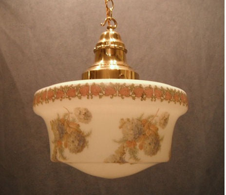 Transfer Decorated Light Fitting — Brass, 1930's