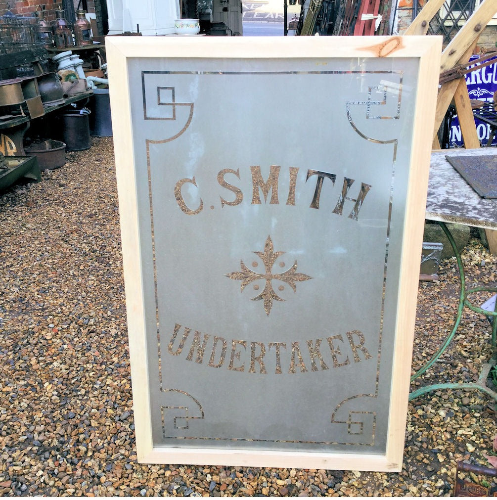 Undertakers Glass Window Panel — Glass, late 19th century