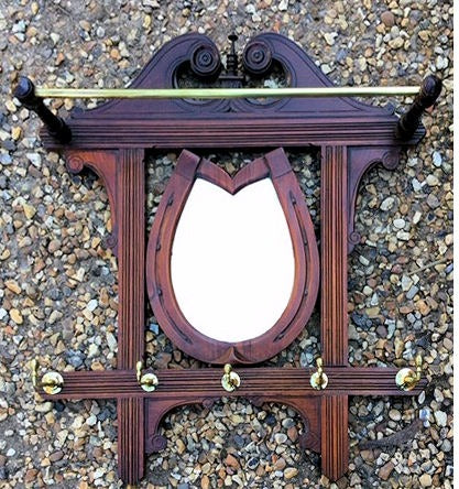 Walnut Hallway Coat Rack — Brass, late 19th century