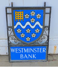 Westminster Bank Double Sided Hanging Sign — Enamel, 1920's