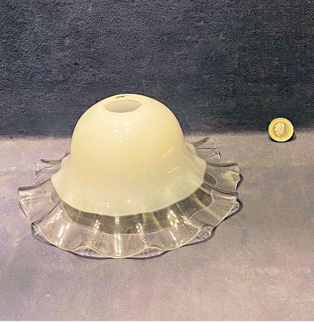 White & Clear Glass Lamp Shade — Glass, 1920's