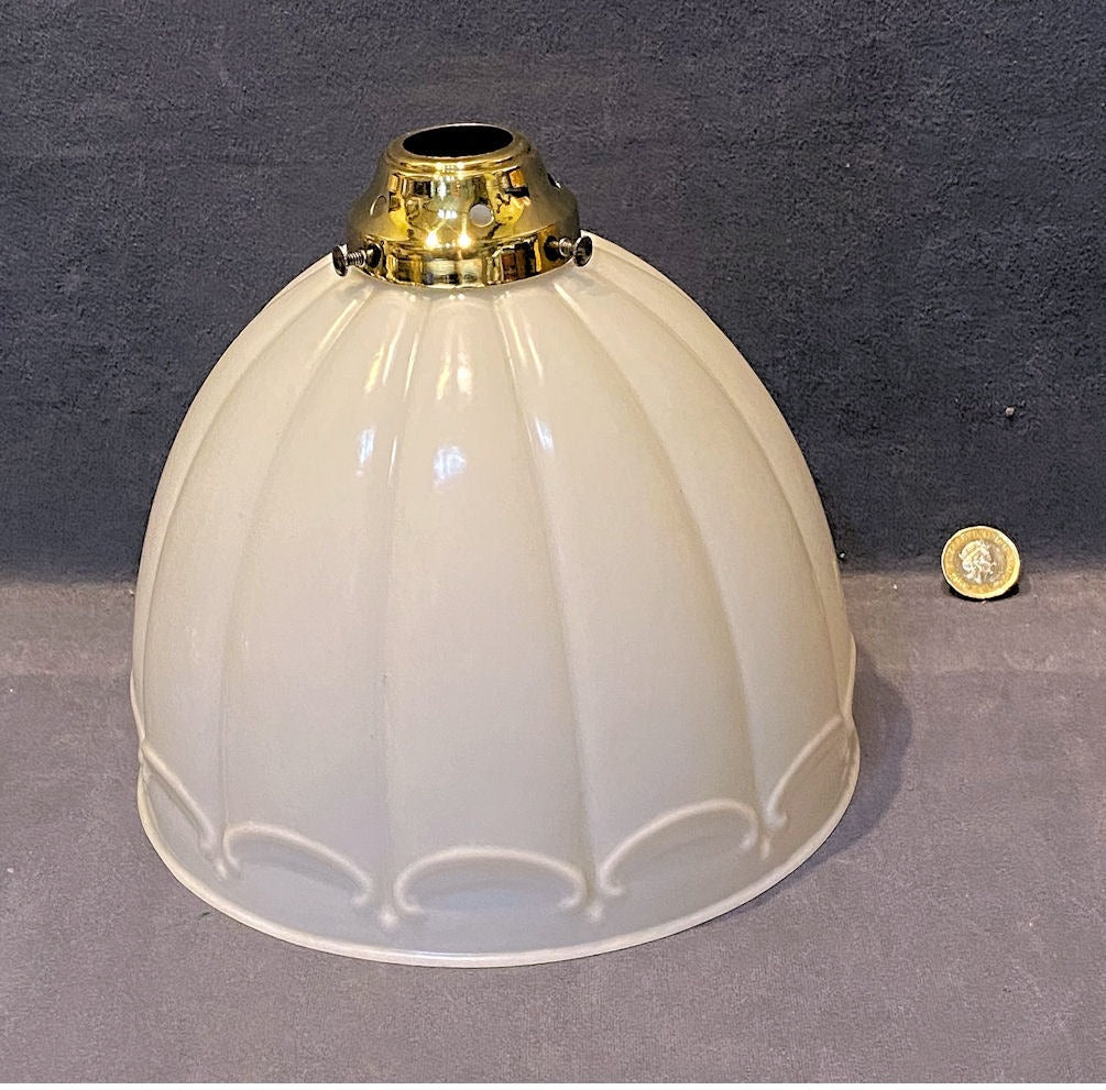 White Embossed Glass Lamp Shade — Glass, 1920's