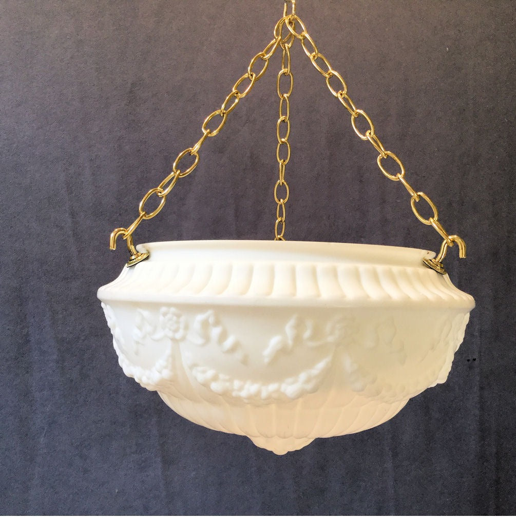White Glass Bowl Electric Light — Glass, 1920's