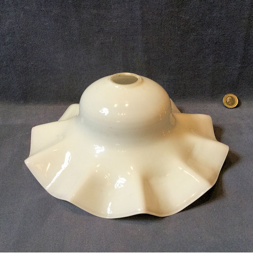 White Glass Electric Lamp Shade — Glass, 1920's