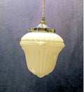 White Glass Electric Pendant Lamp — Glass, 1920's