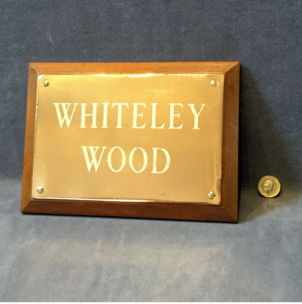 Whiteley Wood Brass Nameplate — Wood