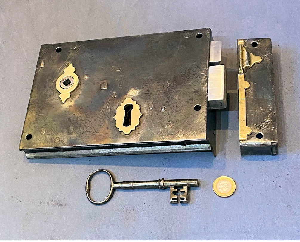Wrought Iron Rim Lock — Wrought iron, late 19th century