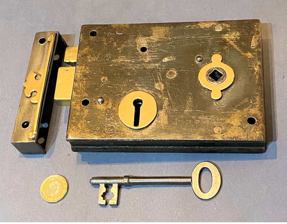 Wrought Iron Rim Lock — Wrought iron, circa 1900