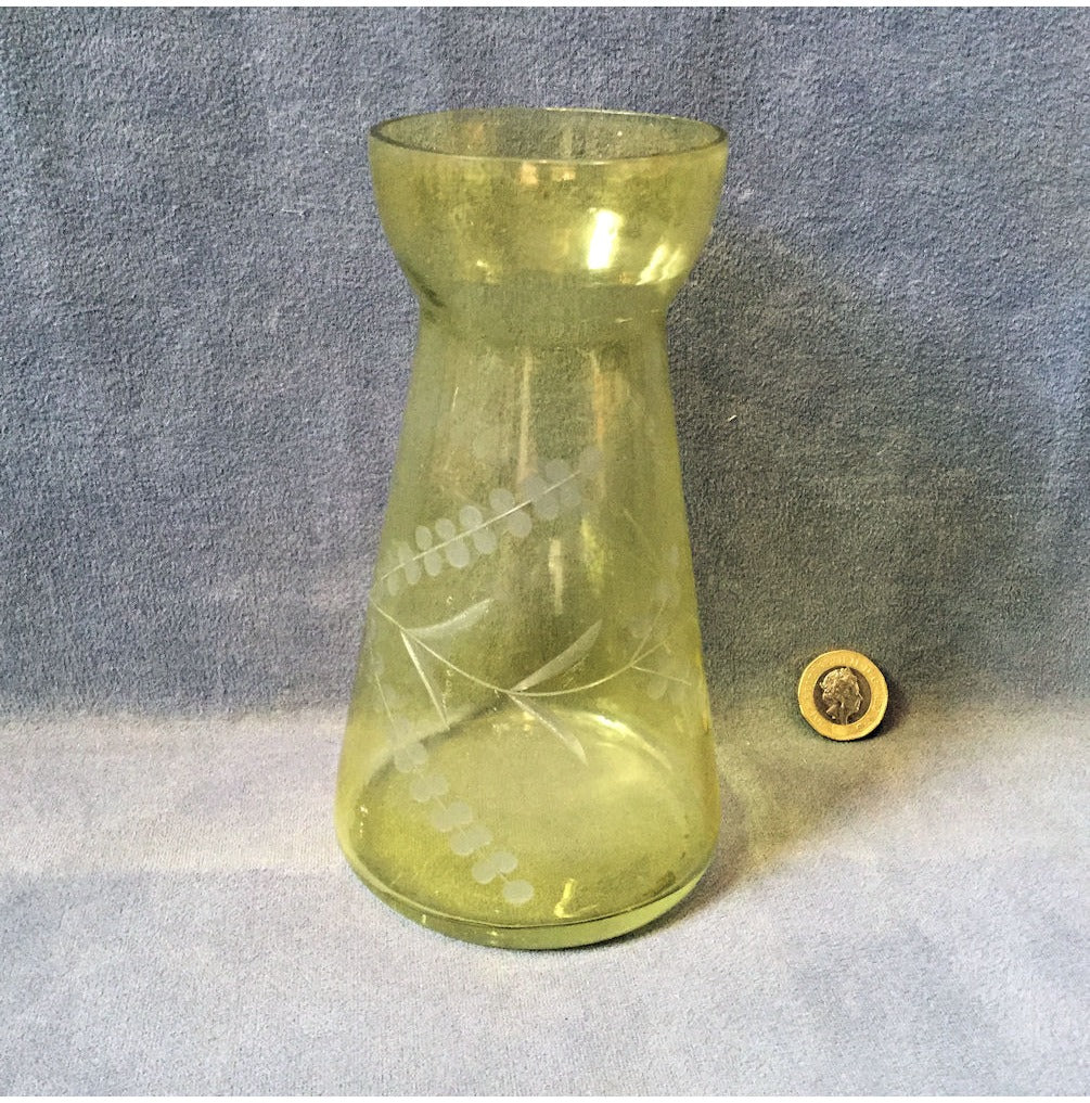 Yellow Engraved Glass Hyacinth Vase — view 2